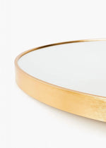 Solaro Round Mirror with brushed gold aluminum frame and modern elegant design