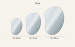 Tailles du miroir sans cadre Orta à l’échelle : 42 × 60 cm, 56 × 81 cm, 72 × 104 cm