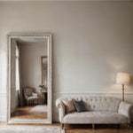 Ivory Majesty Mirror featuring an ornate white frame, elegant wall decor enhancing classic interior aesthetics