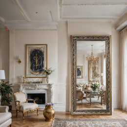 Nocturne Royale Mirror – Elegant Black & Gold Full-Length Wall Mirror | Intricately Carved Eco Frame with Regal Finish - Reflessa - Luxury mirrors