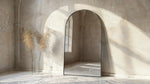 Satin Horizon Arch Mirror with sleek matte black aluminum frame in modern minimalist interior setting