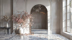 Satin Horizon Arch Mirror with matte black aluminum frame in elegant arched design reflecting light in a modern interior.