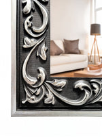 Onyx Scroll Mirror – Ornate Wall Mirror with Black & Silver Baroque Frame - Reflessa - Luxury mirrors
