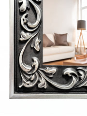 Onyx Scroll Mirror – Ornate Wall Mirror with Black & Silver Baroque Frame - Reflessa - Luxury mirrors