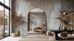 Grand Arcadian Mirror with brushed gold arched frame in modern living room interior enhancing light and space