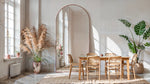 Aurora Blush Arch Mirror with Brushed Golden Rose Frame.
